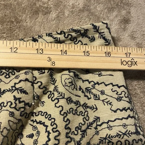 Talbots Pants Womens 10 Linen Tan Black Embroidered Design Cropped Ankle High - Picture 6 of 8